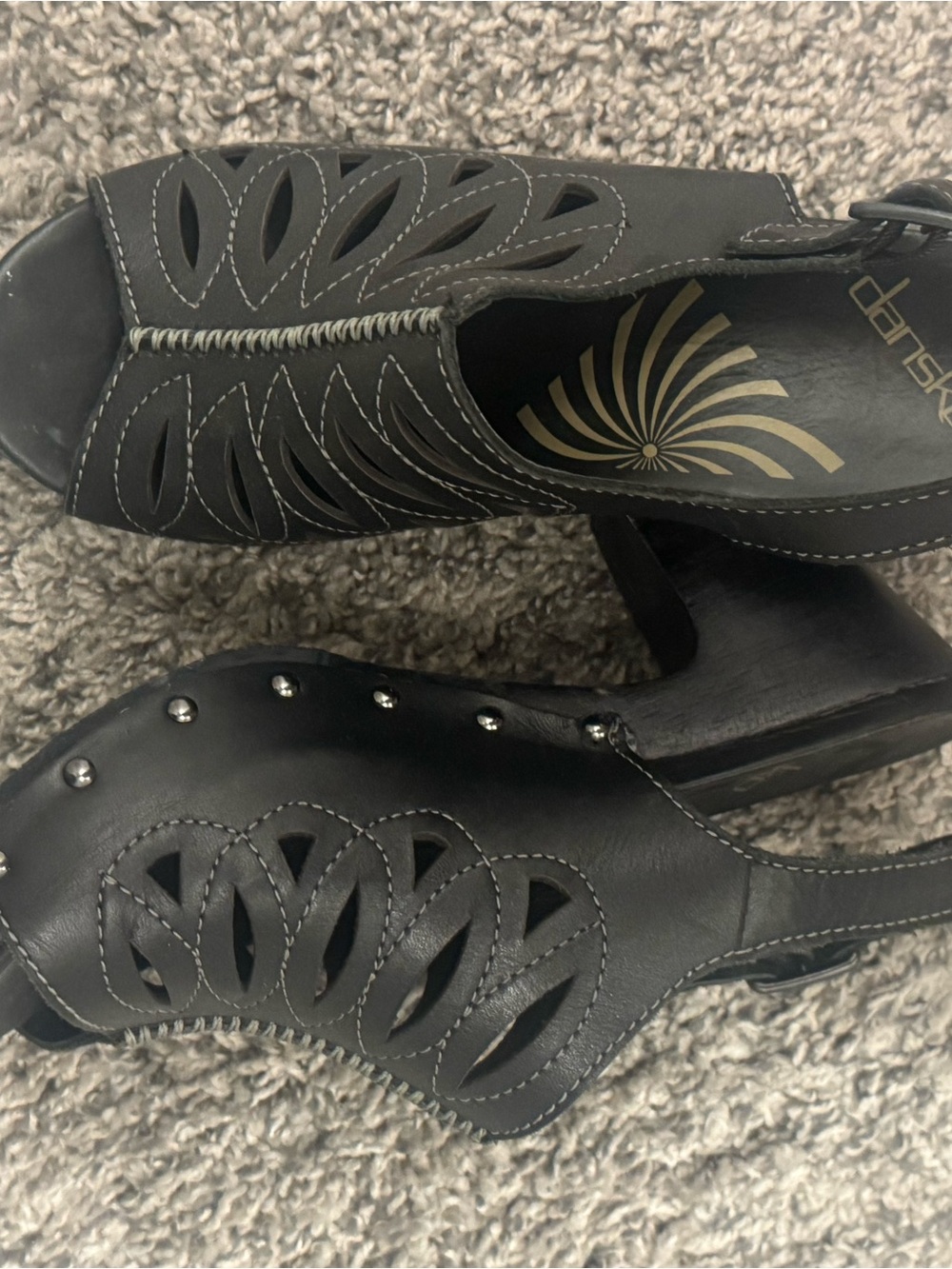 Dansko Rowena Black Leather Cutout Slingback Heels